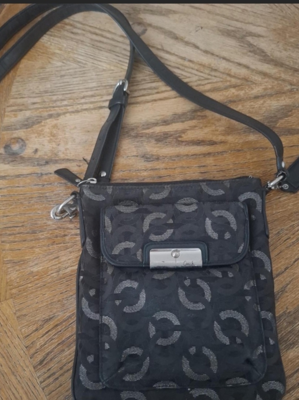 Coach Black Pattern Logo Crossbody Bag